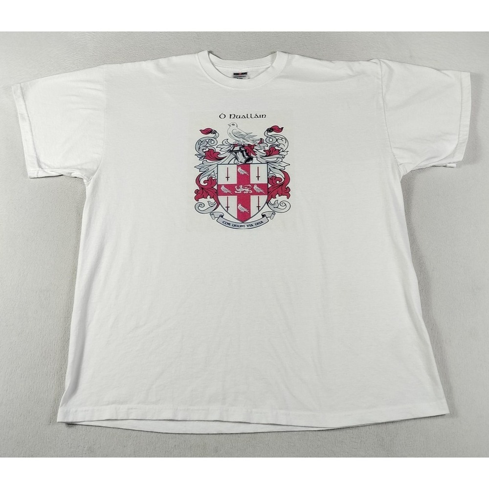 Vintage Jerzees Shirt Mens 2XL White O Nuallain‎ Irish Family Crest Celtic